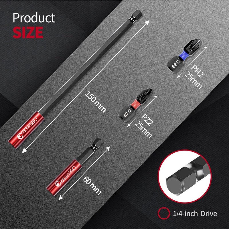 ColumPRO 6PCS Drill Bit Extension Holder Screwdriver Set, 2PCS 150mm