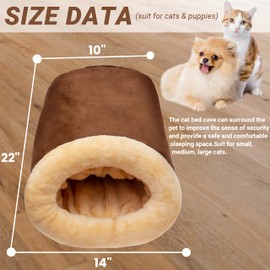 Cat Bed Cave - Fleece Warm Covered Cat Bed Indoor for Cold Weather - Self Warming Fluffy Cat Tunnel Hideout Calming Cushion Bed for Small Medium Large Cats Sleeping Playing (Reuseable Washable)