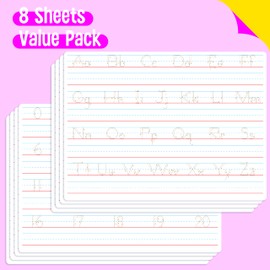 8 Packs Alphabet & Number Whiteboards, Double Sided Dry Erase Board Letters Numbers Tracing Writable and Erasable Handwriting Board for Kids, Students, Classroom and Home (Each Measures 12” x 9”)