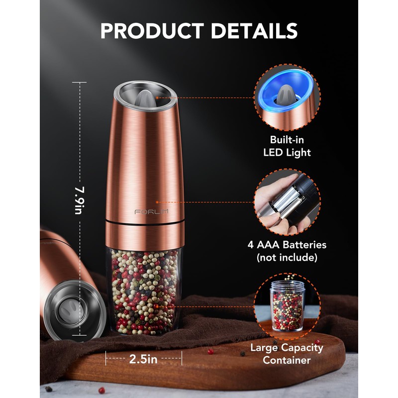 FORLIM Gravity Electric Salt and Pepper Grinder Set, Upgraded 4