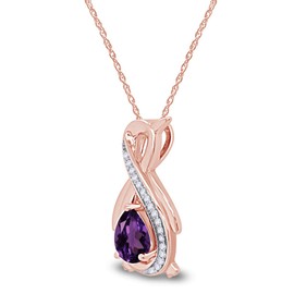 Pear Simulated Amethyst & Diamond Accent Infinity Penguin Pendant Necklace 14k Rose Gold Over Sterling Silver with 18" Chain