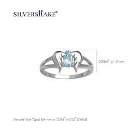 Silvershake Genuine Blue Topaz 925 Sterling Silver Angel Wings Ring Size 9