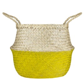 Northlight Large Belly Basket with Handles, 15.5", Beige and Yellow