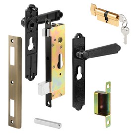 Prime-Line K 5092 Steel and Diecast Security Door Keyed-Locking Mortise Handle Set for Security Screen Doors, 6-3/4 Inch Mounting Hole Centers, Black, Set of 1