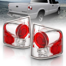 AmeriLite for 94-04 Chevy S-10 / GMC Sonoma Chrome Red Replacement Brake Lamp Tail Lights Assembly Set - Passenger and Driver Side