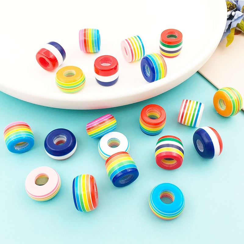 100pcs Resin Stripe Beads Mixed Colors Rainbow Beads for Jewelry