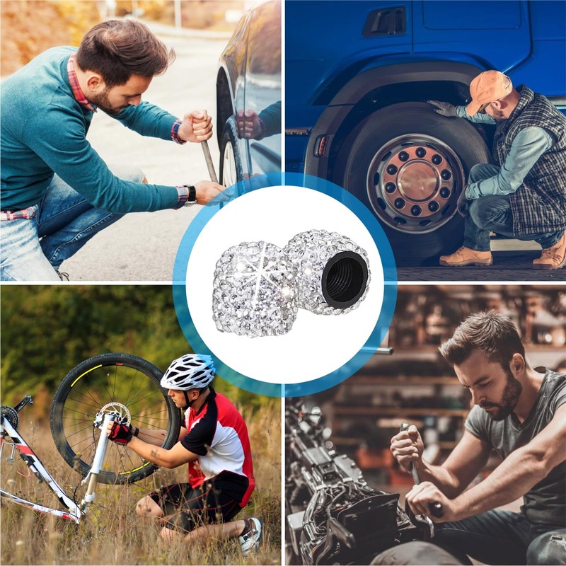 HZJD Tire Valve Stem Caps, Handmade Crystal Rhinestone, White(4 Pack)