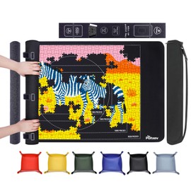 Rubber Puzzle Mat Roll Up，Jigsaw Saver Pad Matt Rollup 46" x 26 ", Upgraded Travel Storage Bag with 6 Sorting Trays Portable Keeper Up to 500 1000 1500 Pieces with Non-Slip Bottom.