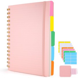 ihaspoko A5 Spiral Notebook, Wirebound Spiral Notepad with Colour Dividers Tabs, PVC Hardcover, for Note Taking, Back to School, Gifts, 21.5 x 15.8cm (Pink)