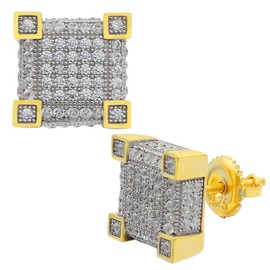 Woman's & Men's Real Solid 925 Silver 14k Gold Iced CZ Cube Hip Hop Earrings Stud Aretes Hombre
