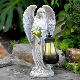 Tuzsocr Solar Angel Garden Statues - Guardian Angel Figure with LED Solar Lantern, Grave Light Outdoor Decoration, Weatherproof Grave Decoration for Cemetery, Angel Sculpture Decoration Lawn, Yard,