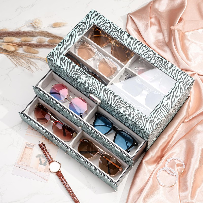 ProCase 3-layer Sunglasses Storage Organizer, 18 Slots Leather Sunglass Box