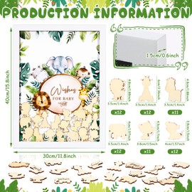 Unittype 71 Pcs 15.8x11.8x0.6inch Baby Shower Guest Book Alternative with 70 Wood Slices Set Baby Shower Decoration Photo Frame Signature Keepsakes for Birthday Table Centerpiece(Green,Animal)