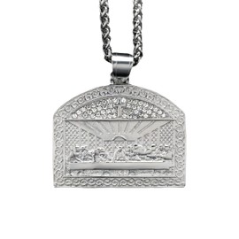 Joddfly Men's Jesus' Last Supper Square Titanium Pendant Necklace Inlaid with Diamond Faith Jewelry Wheat Chain 24 inch Gift Box Packaging