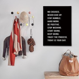 PHAMTE No Excuses Never Give Up Inspirational Workout Wall Art, Motivational Inspirational Print Framed Canvas Painting Artwork Home Gym Yoga Exercise Fitness Room Office Decor（16x24 Inch