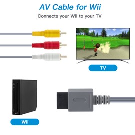 Mcbazel Wii AV Cable, Gold-Plated 3 RCA Interface, 6FT/1.8M, Compatible with Wii, Wii U & TV Systems