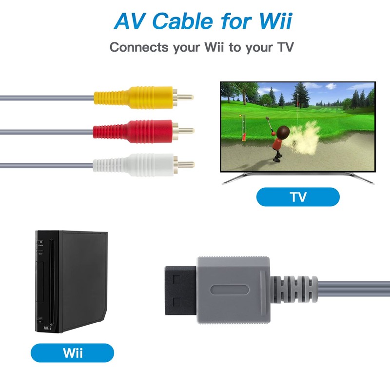 Mcbazel Wii AV Cable, Gold-Plated 3 RCA Interface, 6FT/1.8M, Compatible
