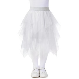 Tulle Skirt for Girls, Elastic Waistband, Irregular Tutu Skirt with Underskirt, Tulle Skirt for Children, Teenagers, Adults, for Dance, Party, Costume, Princess, White