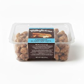 Hand Roasted Cinnamon Glazed Mixed Nuts - Pecans Cashews Almonds | Plant-Based Delicious Sweet Crunchy Snack with a mouthwatering flavor| Perfect for Gifting Baking Outdoors Parties | Power packed with Nutrients in 4 oz. Clamshells| Proudly Made in USA by Milkylicious