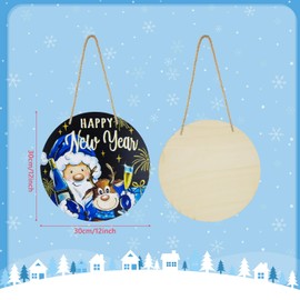 Dohia Winter Welcome Sign for Front Door Decor Happy New Year Wood Door Sign Blue Santa Claus Elk Wood Door Hanger Sign Winter Round Hanging Sign for Outdoor Decoration ST3-DJYXMZMS (Santa Claus)