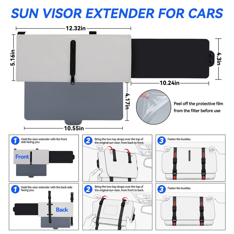 ALILUSSO Upgraded Anti-Glare Sun Visor Extender for Cars, Polarized UV400