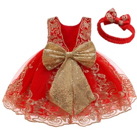 CMMCHAAH 0-6 Years Baby Girls Pageant Lace Embroidery Dresses Toddler Formal Dress with Headwear