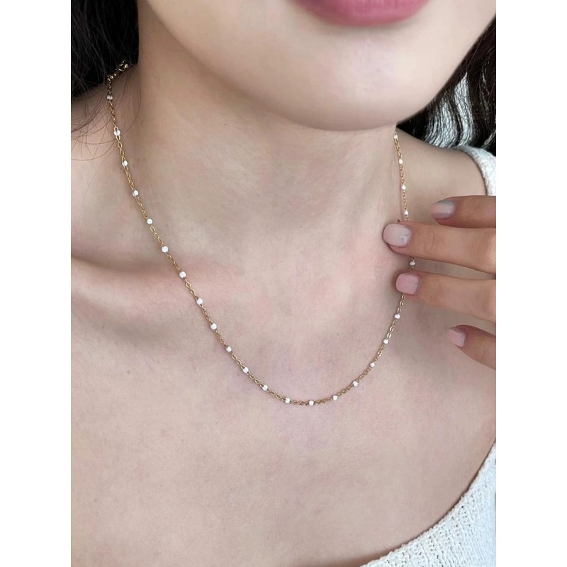 Chain Necklaces Turquoise/White Beaded Choker for Women Dainty 18K Gold