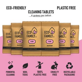 Eco Family, Floor Cleaning Tablets Refill (6x 8g) | Eco-Friendly, Plastic-Free, Non-Toxic, Cruelty-Free | Grapefruit Scent | For All Floors | Dissolve in Water