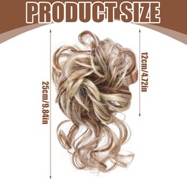 HQR Pferdeschwanz Haarteil,Haarteil Mit Gummiband,Pony Haarteil,Zopf Extension,Groß Dutt Haarteil Haargummi Mit Haaren Gelockt Haardutt Synthetisch Haarverlängerung für Damen Mädchen(A)