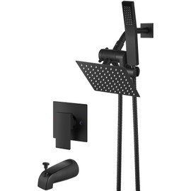 Aolemi Shower Tub Faucet Set with Handheld Spray Shower System Single Shower Rainfall Head and Handle with Tub Spout Combo Rough-in Valve Included Shower Trim Kit 6 Inch Shower Head, Matte Black