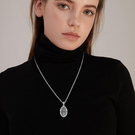 CEKAMA 925 Sterling Silver St Dymphna Necklace for Men Women Patron Saint Oval Medal Relieve Anxiety Press Pendant with 2mm Box Chain Catholic Jewelry Gift for Father Mother Loved Ones