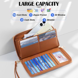 Chelmon Women's Vegan Leather Clutch Wallet with Zip, Hand Strap, Large Capacity