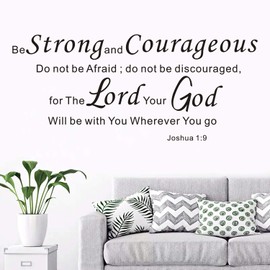 Wall Stickers, Kitchen Wall Stickers, Non-Printing, Quotes Inspirational Islamic Bible Verse, for Bathroom Bedrooms Living Room and More, Home Vinyl Art Family Decor Be Strong and Courageous 32.2"X14"