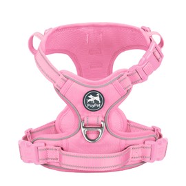 PoyPet No Pull Dog Harness, No Choke Reflective Dog Vest, Adjustable Pet Harnesses with Easy Control Padded Handle for Small Medium Large Dogs(Light Pink Matching Trim,XL)