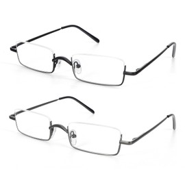 KoKoBin 2 Pairs Half Reading Glasses Square Semi Rimless Readers Metal Frame for Men and Women(Black+Gunmetal 1.25)
