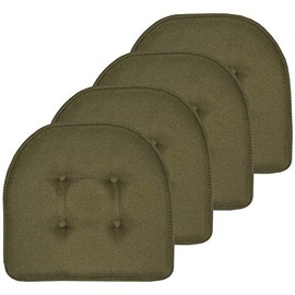 Sweet Home Collection Chair Cushion Memory Foam Pads Tufted Slip Non Skid Rubber Back U-Shaped 17" x 16" Seat Cover, 4 Pack, Army Green