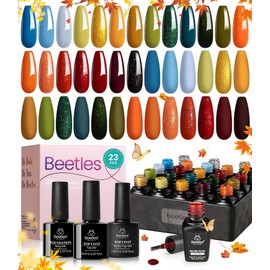 Beetles Fall Gel Nail Polish Set - 20 Colors Yellow Orange Burgundy Red Brown Black Green Gel Nail Polish Kit with Glossy Matte Gel Top Base Coat Soak Off Uv Manicure Gift for Women