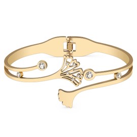 YAYAKO Stainless Steel Maple Leaf Bracelets Trendy Bangle Jewelry Palm Leaf Bracelets for Women Girls Charms Fall Gifts (Gold Ginkgo Leaf Bracelet)