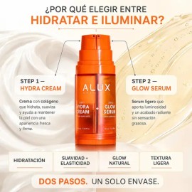 Crema Hidratante Facial con Sérum Iluminador 2 en 1 | Colágeno + Ácido Hialurónico | Brillo Natural Sin Maquillaje | Fórmula Vegana Cruelty-Free | ALU