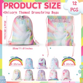 Xuniea 12 Pcs Unicorn Party Favor Bags Rainbow Drawstring Bag Candy Backpack Birthday Goodie Bags Unicorn Theme Treat Bags(10 x 12 Inch)