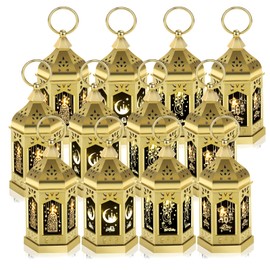 Frelisiy 12pcs Gold Ramadan Lantern Lights, Ramadan Decorations, Mini EID Mubarak Candle Lanterns，Ramadan Decorations for Home, Table, Wall رمضان للزينة ومصباح رمضان للزينة
