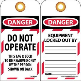 NMC LOTAG10 DANGER DO NOT OPERATE THIS TAG & LOCK TO BE REMOVED ONLY BY THE PERSON SHOWN ON BACK Tag – [Pack of 10] 3 in. x 6 in. Vinyl 2 Side Danger Tag