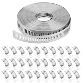 Hose Clamps 30FT Metal Strapping+30 Fasteners DIY Cut-To-Fit 304 Stainless Steel Band Clamps Adjustable Large Worm Gear Hose Clamps Assortment Kit Metal Screw Clamps Strapping for Pipe WSWECCL