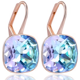 Nobel Schmuck Earrings Rose Gold 925 Sterling Silver Crystals Cushion Cut 12 x 12 mm, Sterling Silver, Crystal