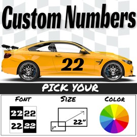 Fairwinds Designs Custom Race Car Number Decals | Set of 3 Heavy Duty Vinyl Stickers | Choose Size in Inches | Numbers for Cars Truck Motorcycle Jet Ski Boat | Racing Autocross Pro (Black, Medium)