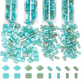 NBEADS 440 Pcs 2 Styles Acrylic Tila Beads, 5.2x5.2mm/2.3x5.2mm Acrylic Seed Beads 2 Hole Tila Beads Opaque Acrylic Spacer Beads for Jewelry Design Necklace Bracelet Earring Making, Dark Turquoise
