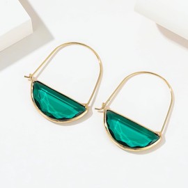 Semi-Circle Faceted Green Crystal Glass Hoop Earrings for Women - Purse-Shaped Design, Sparkling Rhinestone Party Jewelry, Elegant Gift for Wedding/Birthday/Night Out
