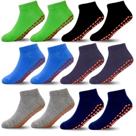 ARERWA Non-Slip Socks Children's Trampoline Socks 6 Pairs Stopper Socks Children Yoga Socks for 2-13 Years Boys Girls, #1 Boys Six Colors