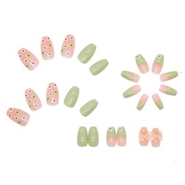 24pcs Cute Nail Stickers Nail Tips Butterfly Decoration French Nail Tips Long Nails Light Green Thin Powder