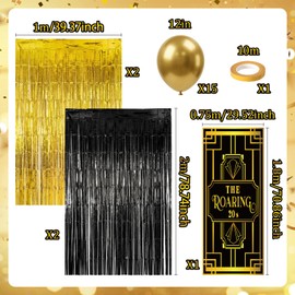 22 Pcs Roaring 20s Party Decorations Set 1920s Party Decor Curtain Balloons